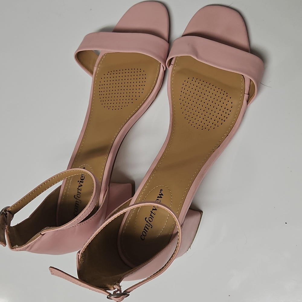 Extra Wide Pink Comfort View Stacked Heel Shoes